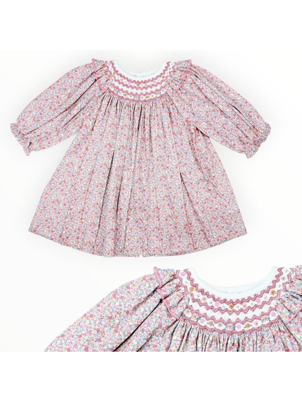 NWT Luli & Me Baby Girls Vintage Floral Print Ruffle Smocked Dress 6m +